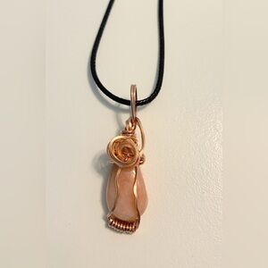Elegant Peach Moonstone with Copper Wire-Wrapped Pendant Necklace
